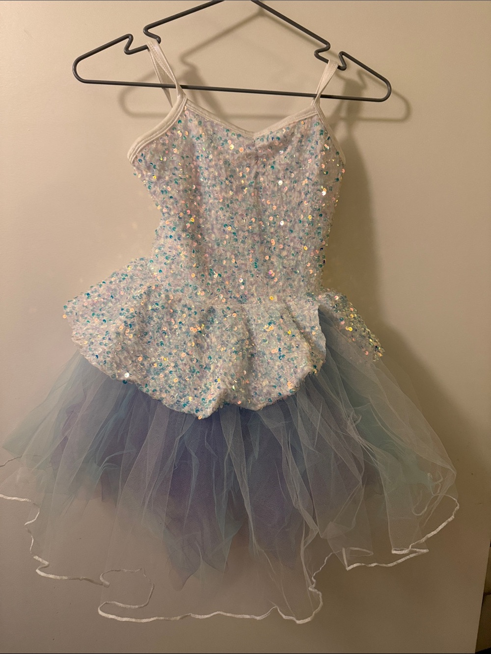 Sparkle Peplum Light Blue Sequin Tulle Dance Costume for Kids Winter Waltz